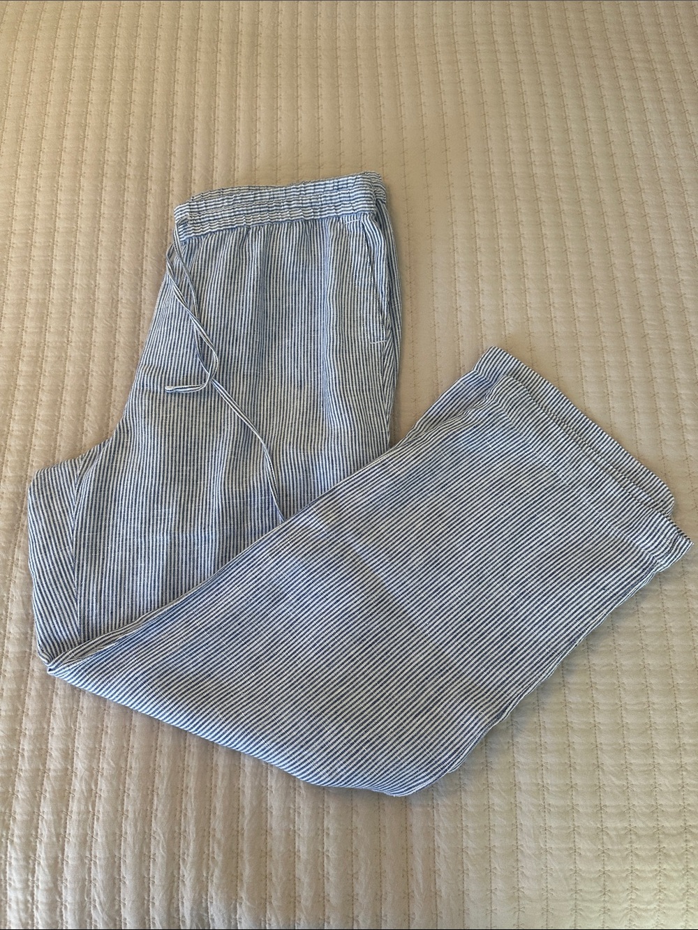 NWOT Talbots 100% Linen Wide Leg Pants Blue White Stripe Size 14W - Picture 3 of 13